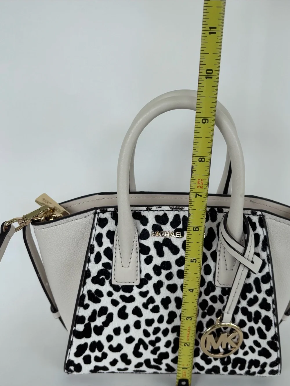 Michael Kors Marilyn Small Satchel Crossbody Leopard Calf Hair Vanilla Leather